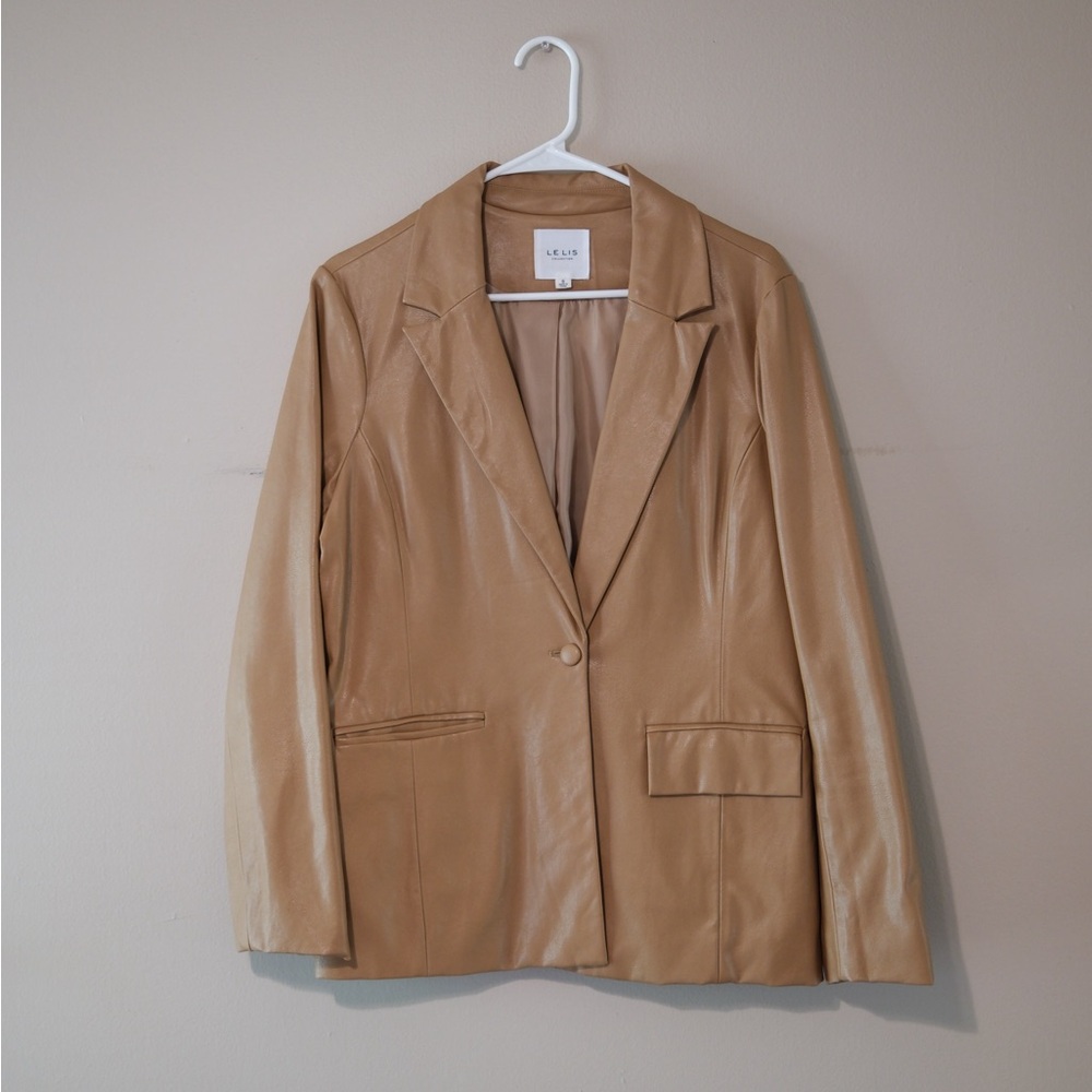 Le Lis Tan Faux Leather Blazer Jacket